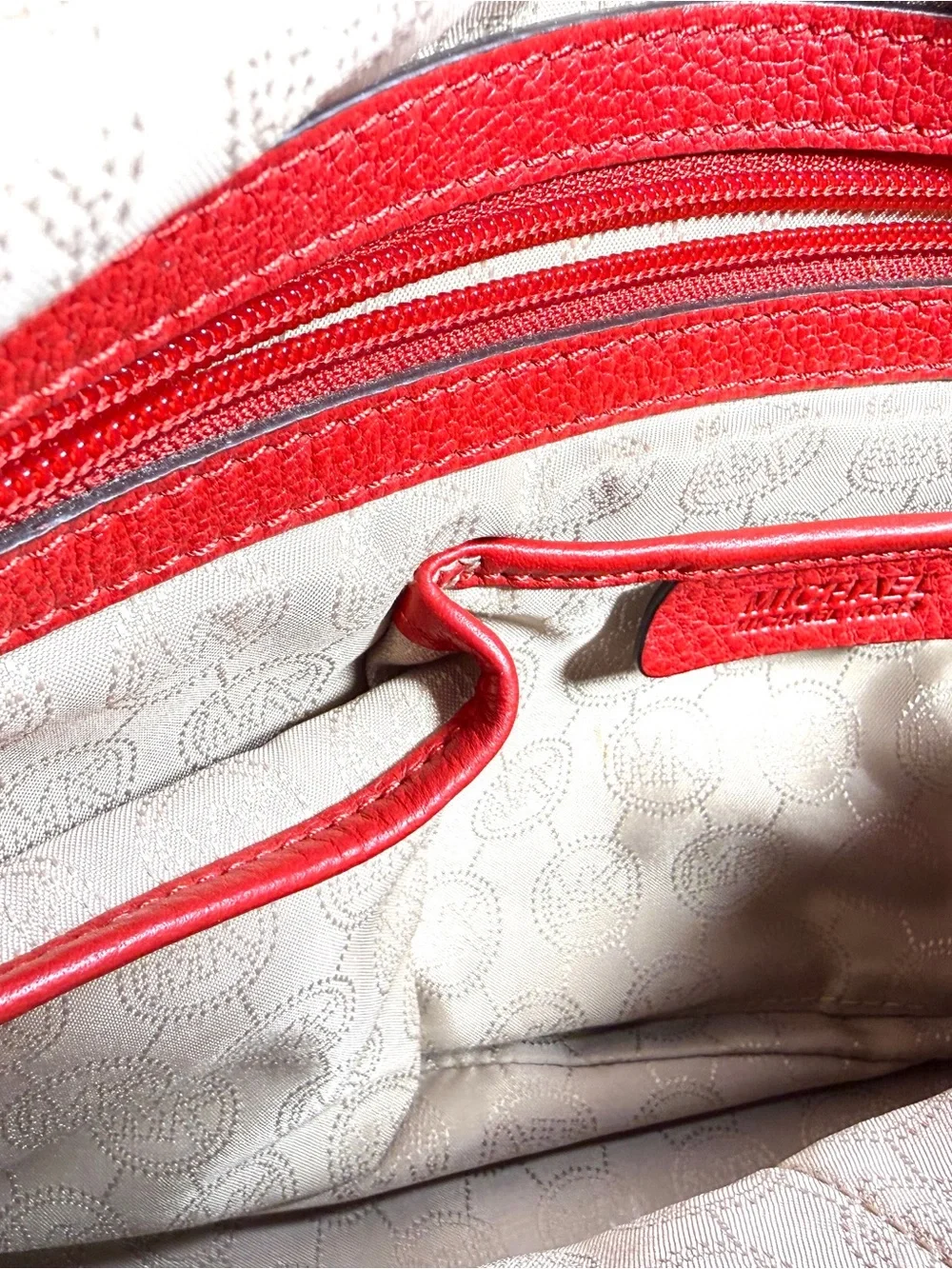 Michael Kors Red Leather Tote with Cream Shoulder Straps